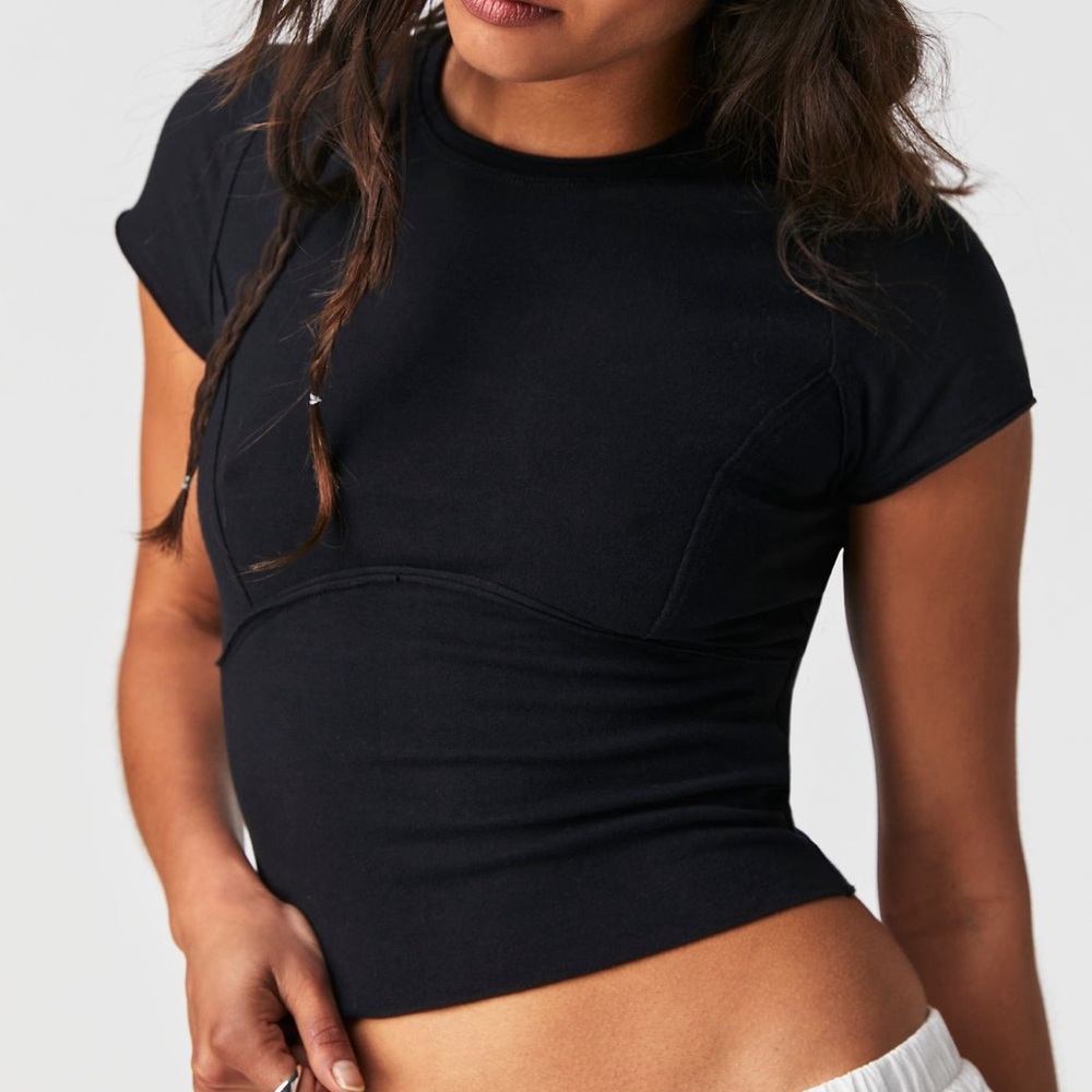Free People Black Fitted Crop T-Shirt
